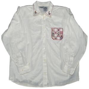Y2K Capacity Shirt Womens M White Button Front Embroidered Collar Pocket Cotton